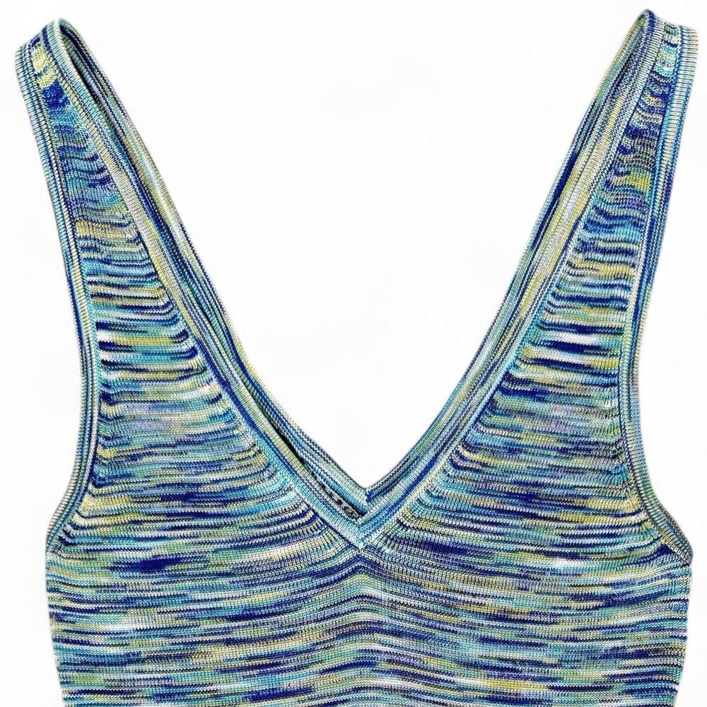 Vintage Bebe Space Dye Rayon Knit Cami Tank Top Blue Green Y2K Stretch Size S - Picture 6 of 8